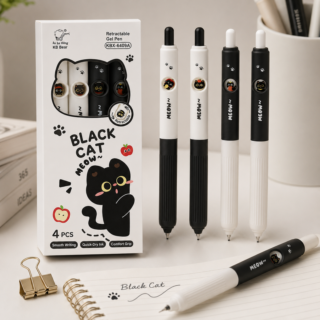 Cute Cat Retractable Gel Pen Set for Students
