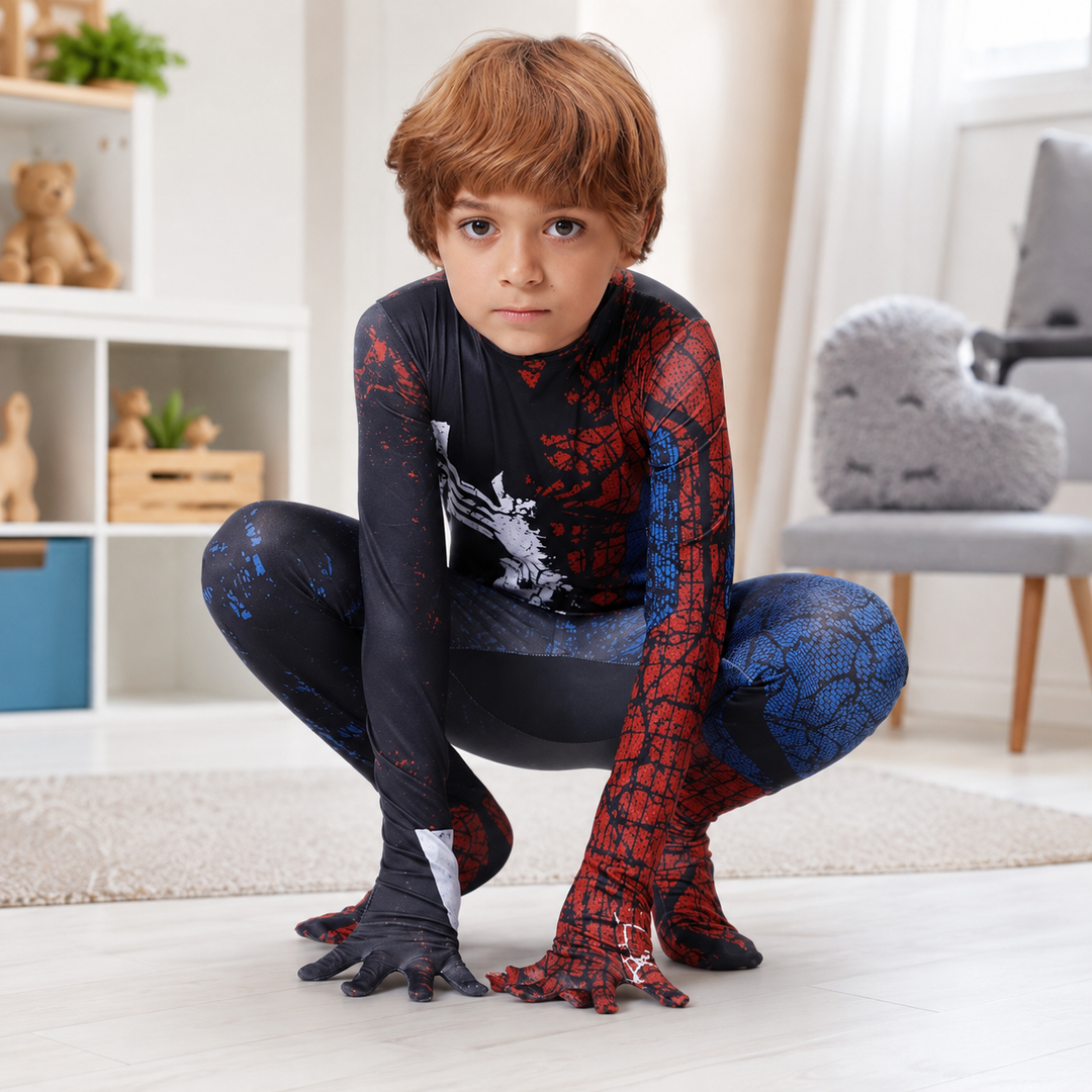 Kids Spider Web Zentai Bodysuit Costume Boys Halloween