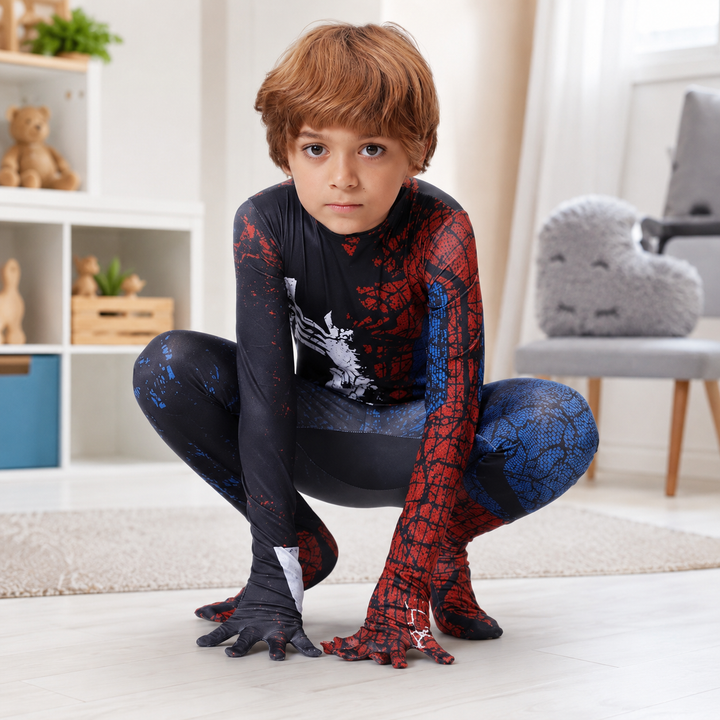 Kids Spider Web Zentai Bodysuit Costume Boys Halloween