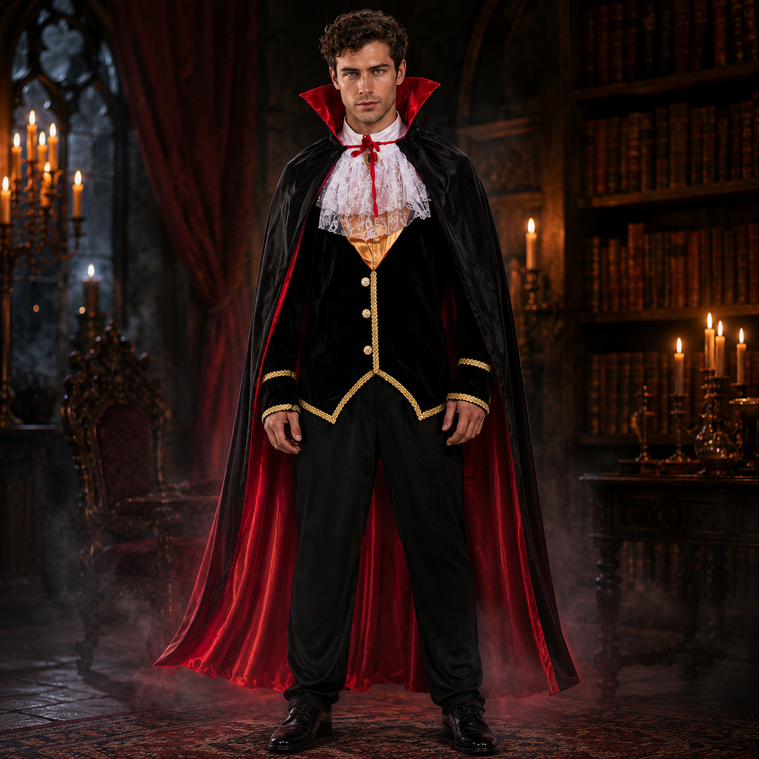 Mens Vampire Cape Costume with Vest and Collar Halloween