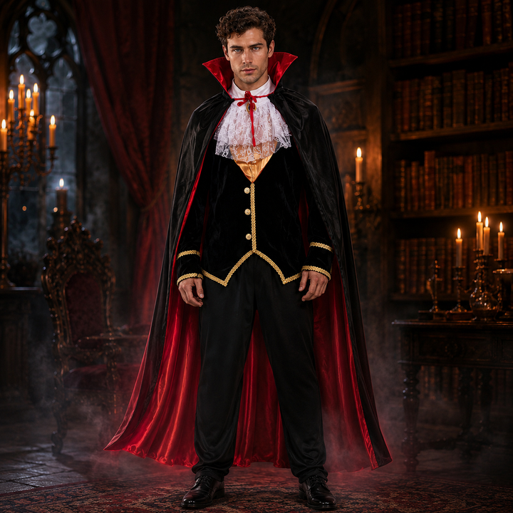 Mens Vampire Cape Costume with Vest and Collar Halloween