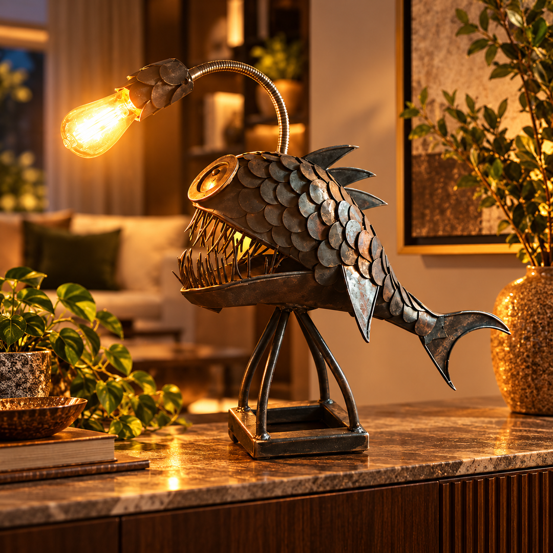 Steampunk Angler Fish Lamp Unique Resin Floor Table Light