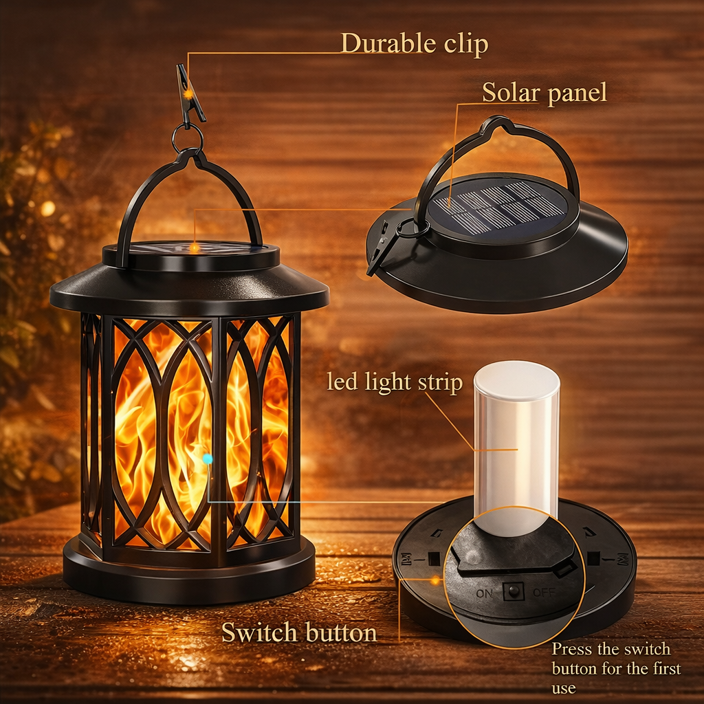 Solar Hanging Flame Lantern Outdoor Waterproof IPX5 Solar Light