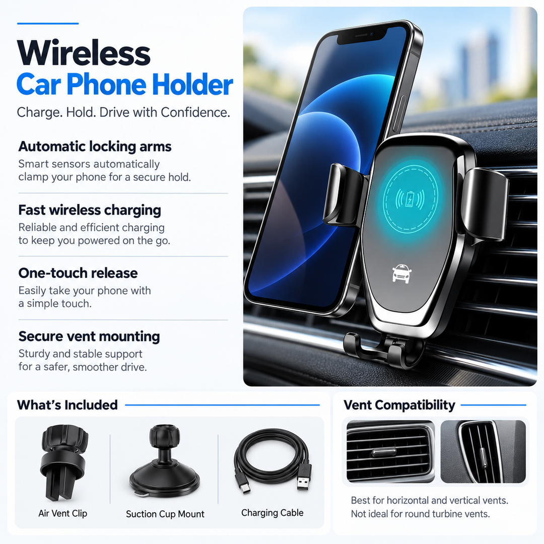 Wireless Car Charger and Phone Mount Fast Charging