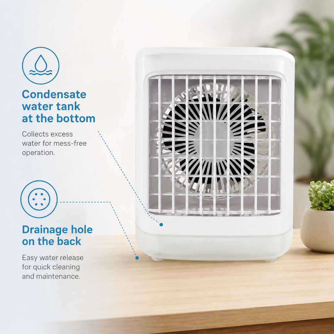Portable Air Conditioner Table Fan Humidifier with 700ml Tank USB Timer RGB Light