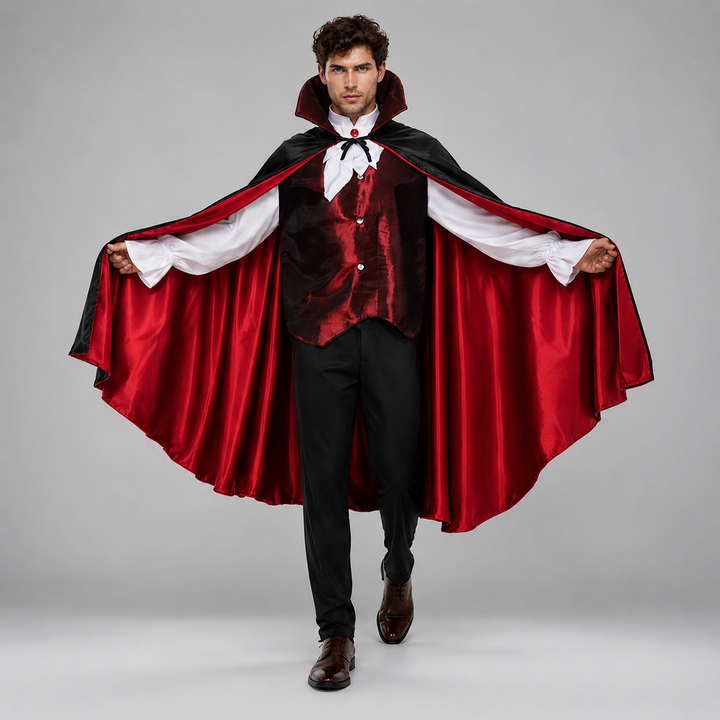 Mens Vampire Cape Costume with Vest and Collar Halloween