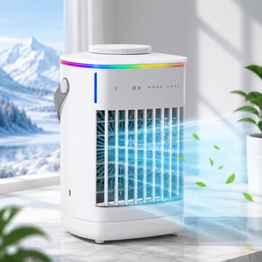 Portable Air Conditioner Table Fan Humidifier with 700ml Tank USB Timer RGB Light