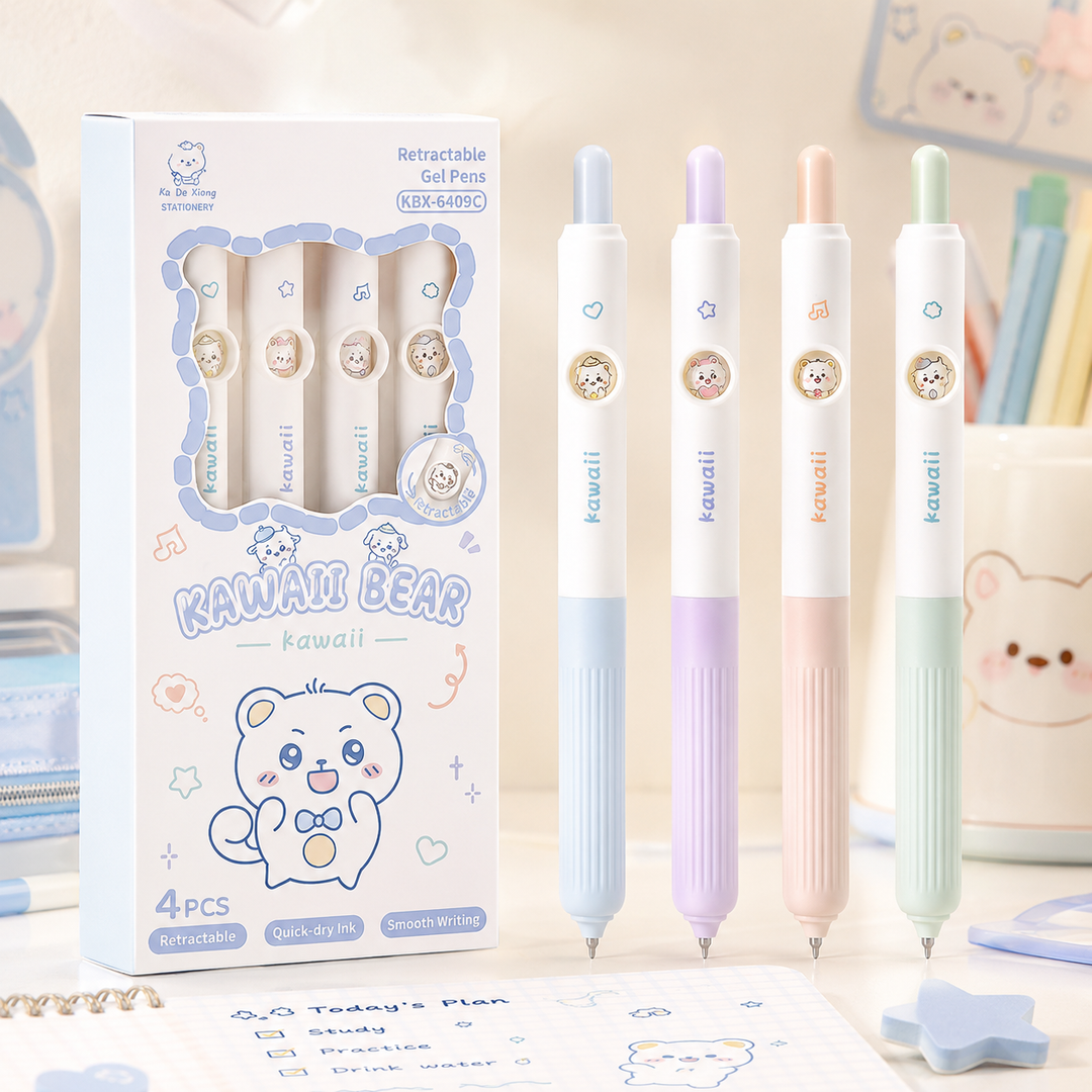 Cute Cat Retractable Gel Pen Set for Students