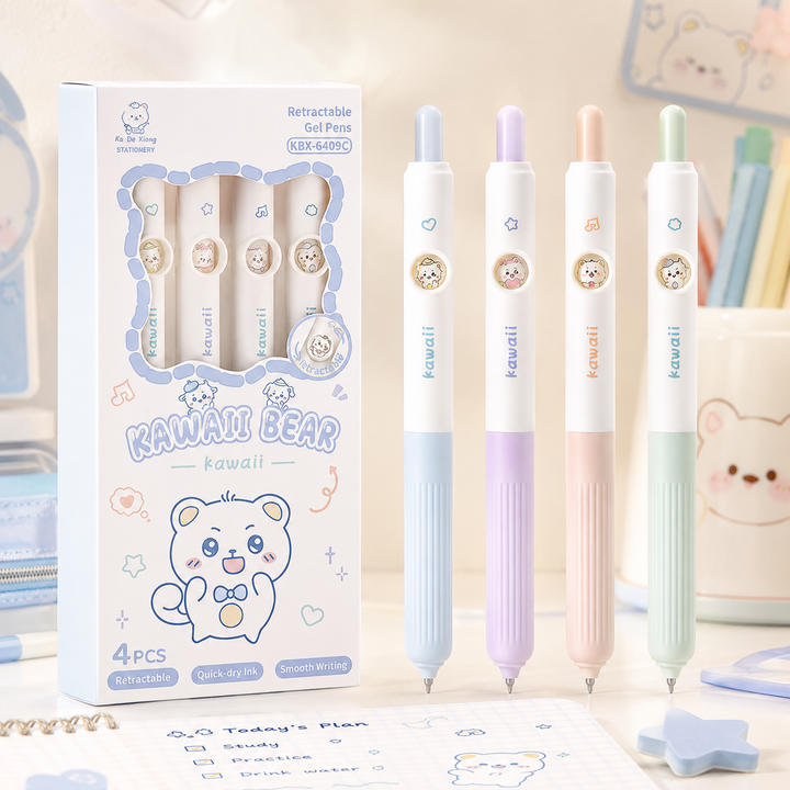 Cute Cat Retractable Gel Pen Set for Students