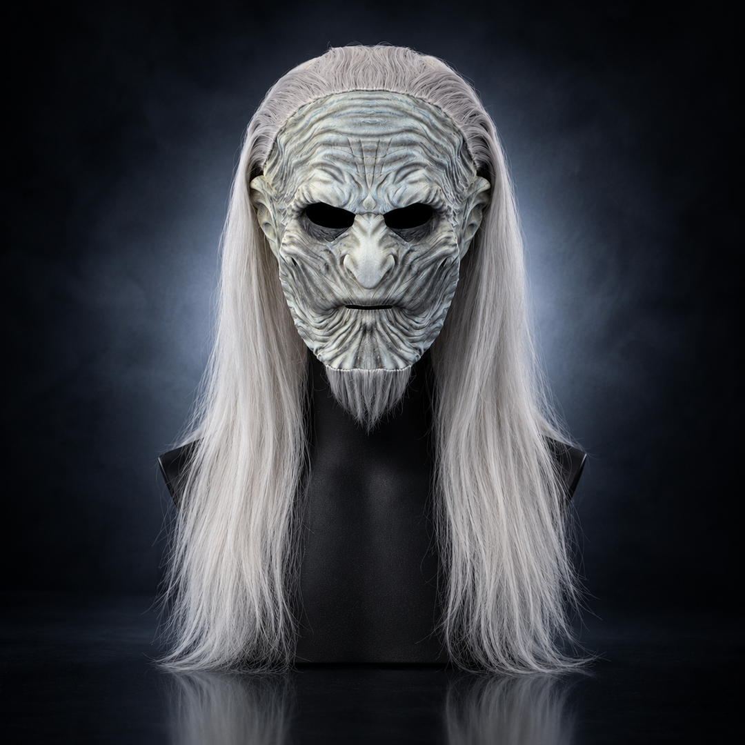 White Walker Mask with Long Hair Halloween Horror Scary