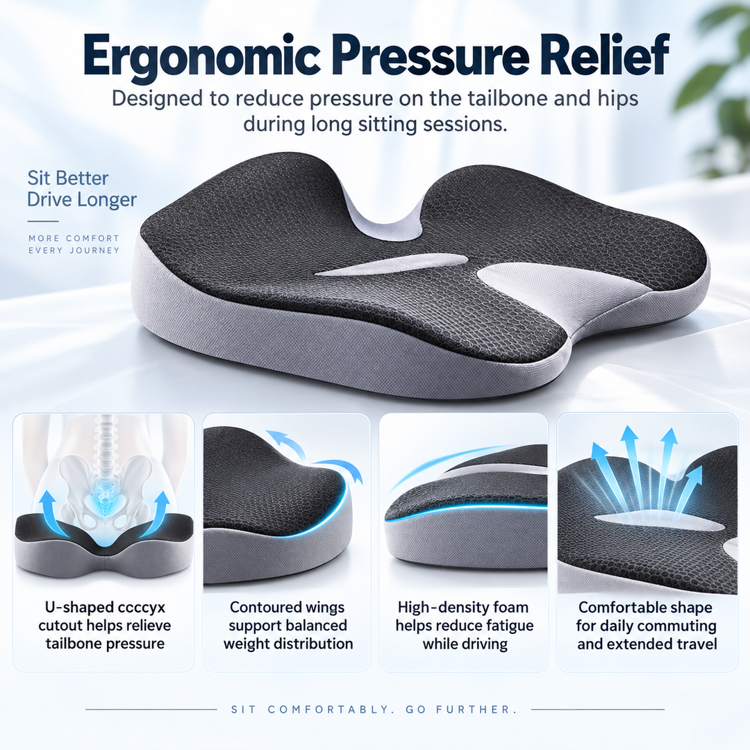 Orthopedic Car Seat Cushion Memory Foam Support Anti Slip Pad