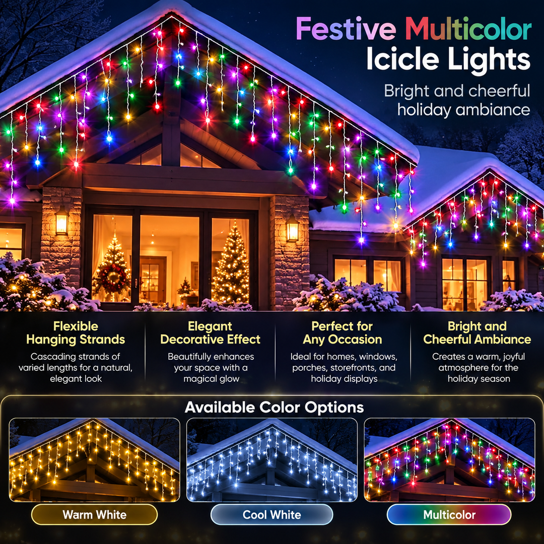Icicle String LED Lights Warm White Outdoor Christmas Lights