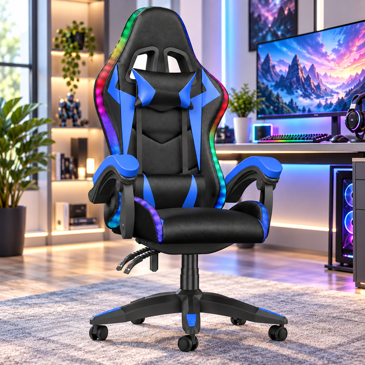 RGB Gaming Chair with LED Lights Reclining Ergonomic Computer Chair