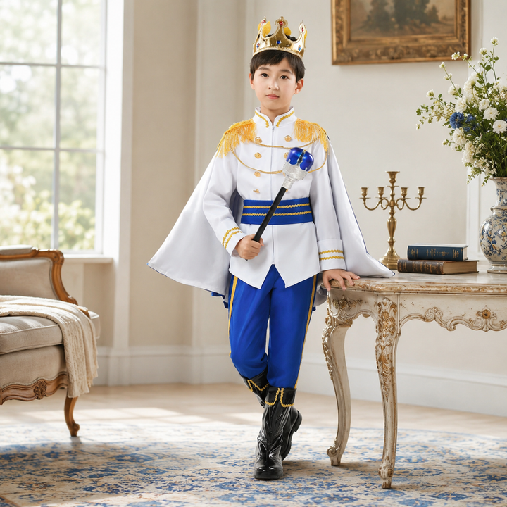 Boys King Prince Costume Royal Blue Red Halloween Kids