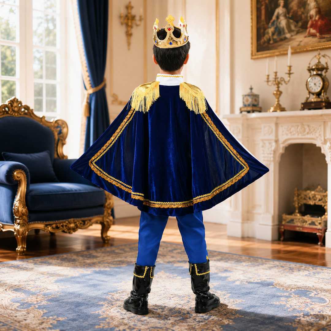 Boys King Prince Costume Royal Blue Red Halloween Kids