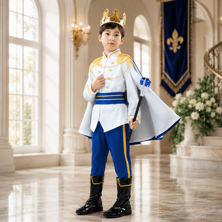 Boys King Prince Costume Royal Blue Red Halloween Kids