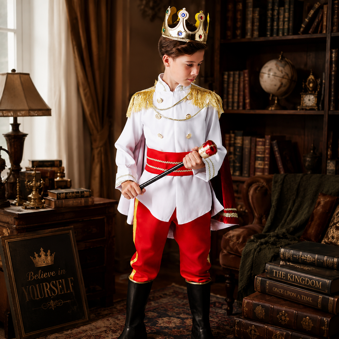 Boys King Prince Costume Royal Blue Red Halloween Kids