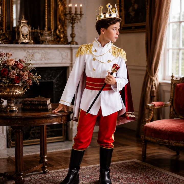 Boys King Prince Costume Royal Blue Red Halloween Kids