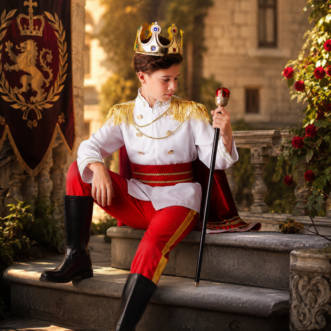 Boys King Prince Costume Royal Blue Red Halloween Kids
