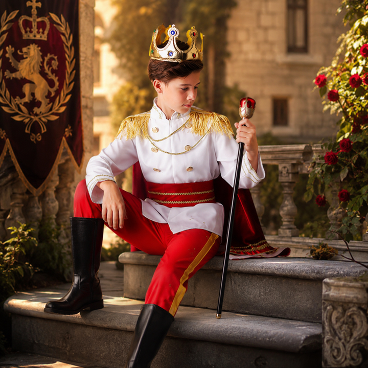 Boys King Prince Costume Royal Blue Red Halloween Kids