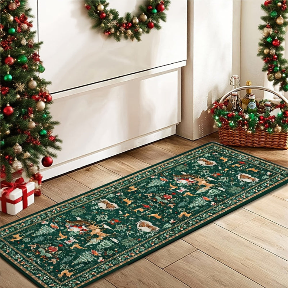 Indoor Runner Rug Reindeer Pattern Hallway Floor Mat