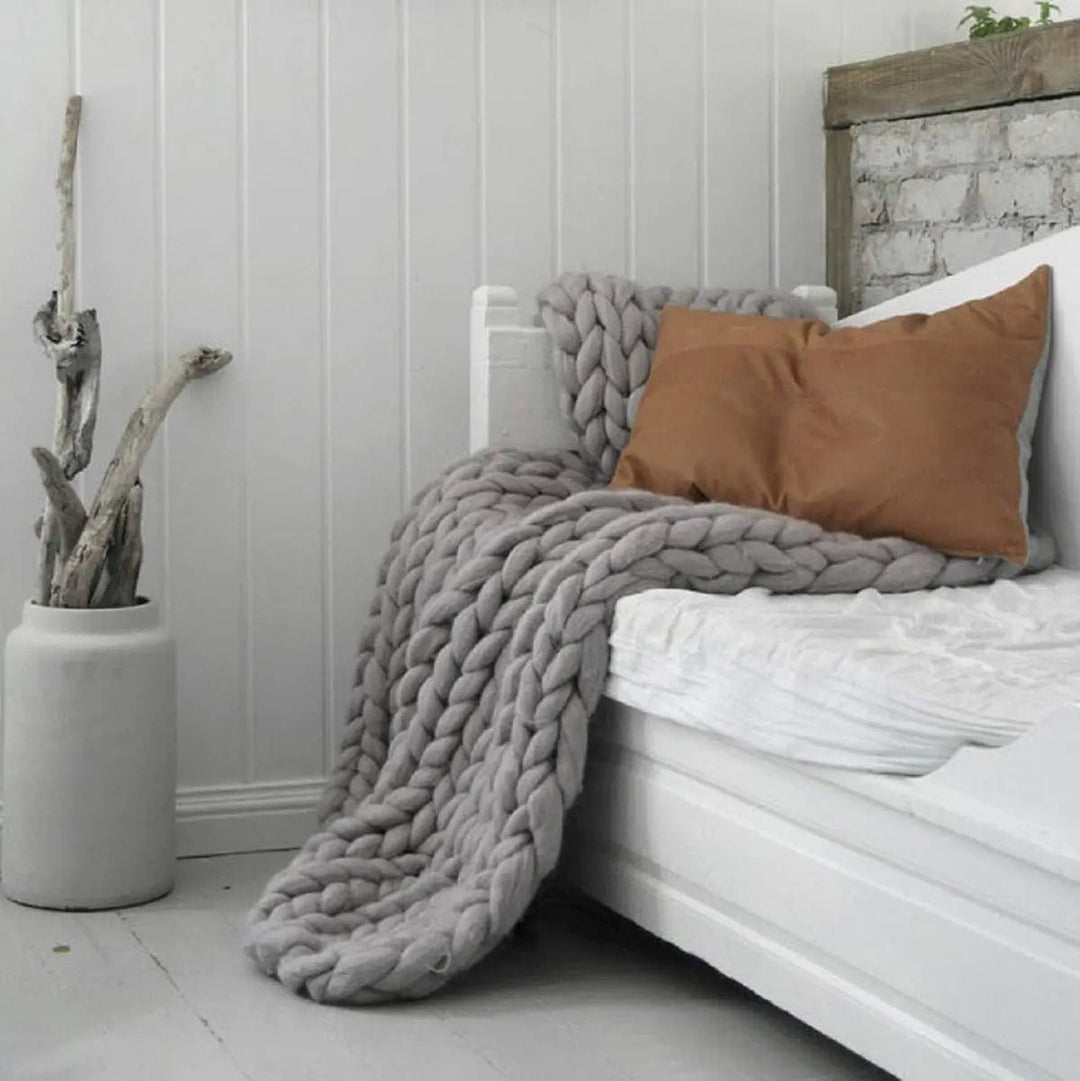 Merino Wool Knitted Blanket Throw Square Wool Throw Blanket