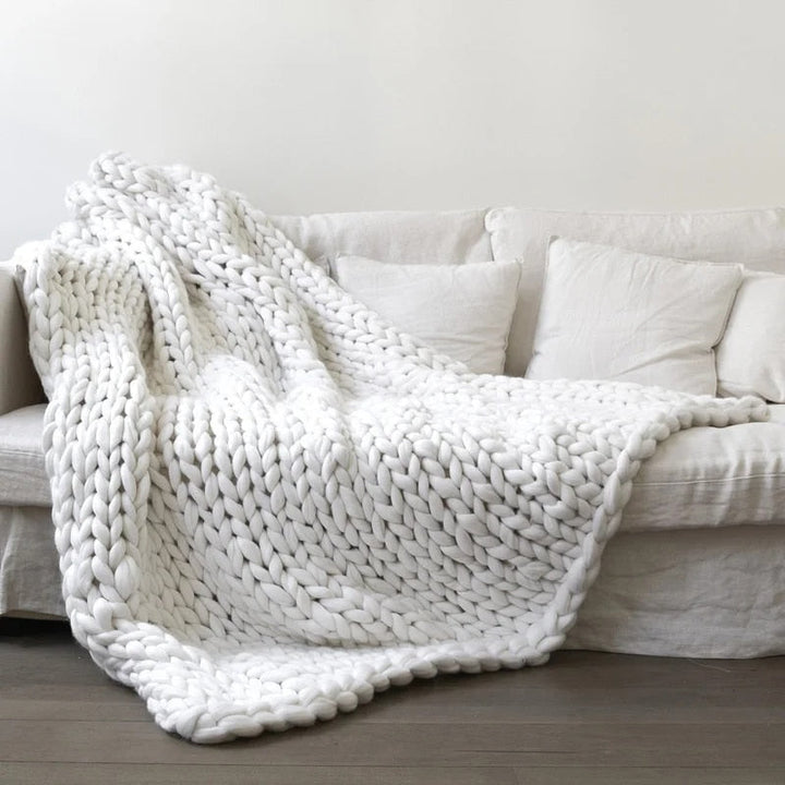 Merino Wool Knitted Blanket Throw Square Wool Throw Blanket