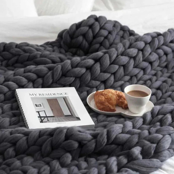 Merino Wool Knitted Blanket Throw Square Wool Throw Blanket
