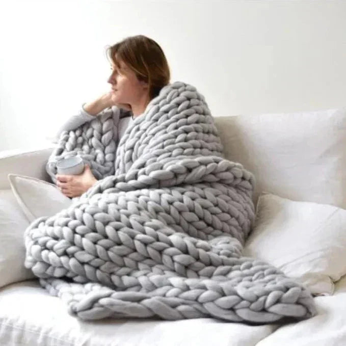Merino Wool Knitted Blanket Throw Square Wool Throw Blanket