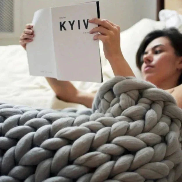 Merino Wool Knitted Blanket Throw Square Wool Throw Blanket