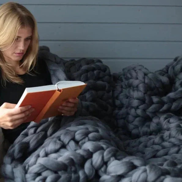Merino Wool Knitted Blanket Throw Square Wool Throw Blanket