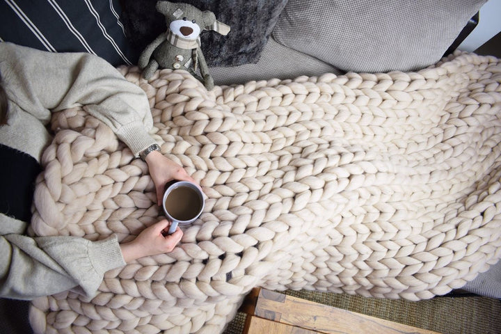Merino Wool Knitted Blanket Throw Square Wool Throw Blanket