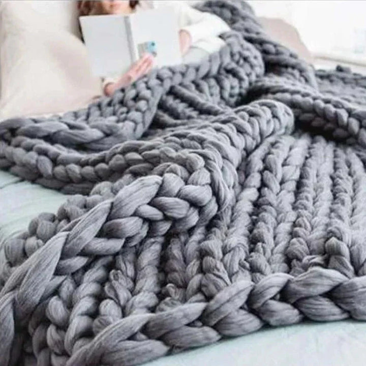 Merino Wool Knitted Blanket Throw Square Wool Throw Blanket