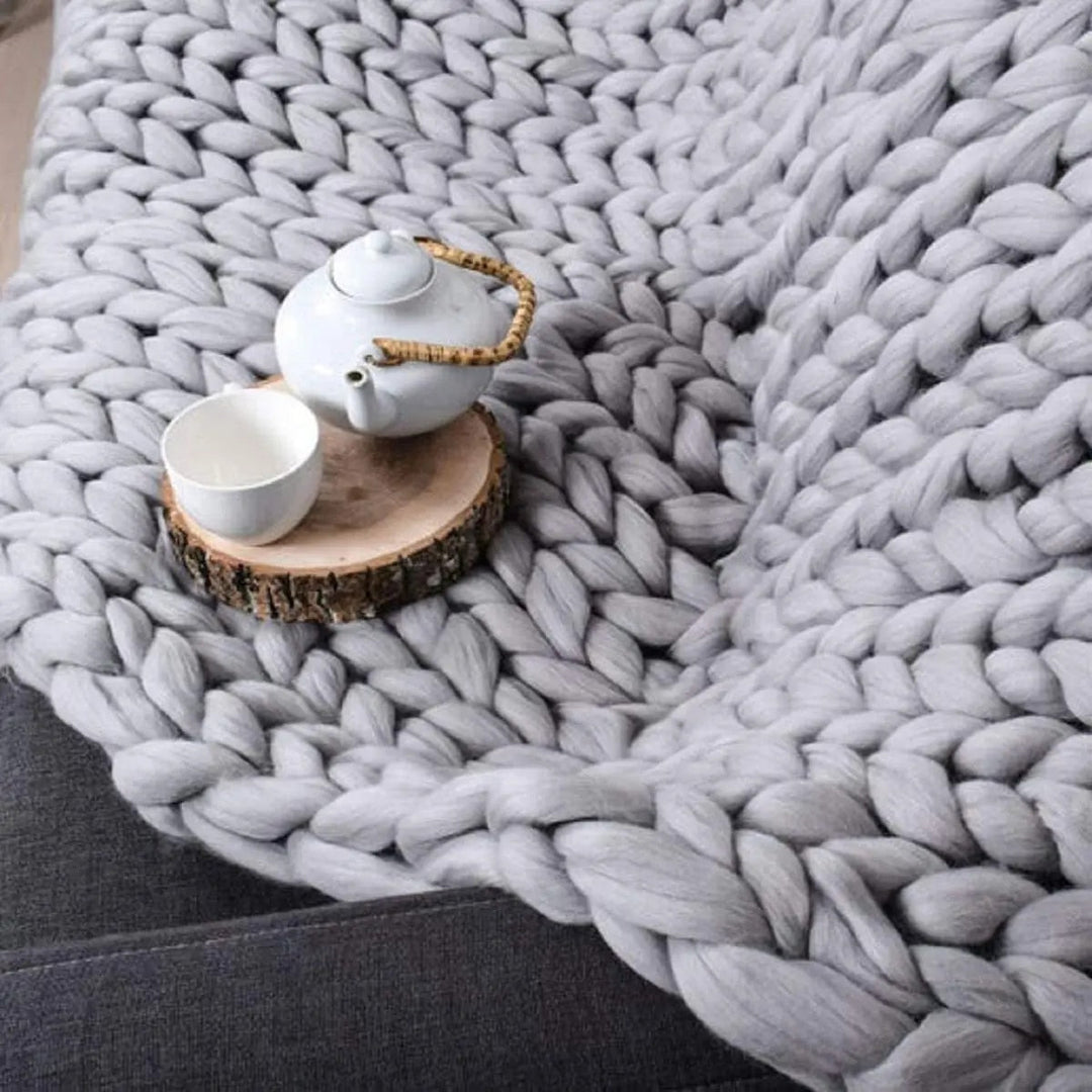 Merino Wool Knitted Blanket Throw Square Wool Throw Blanket