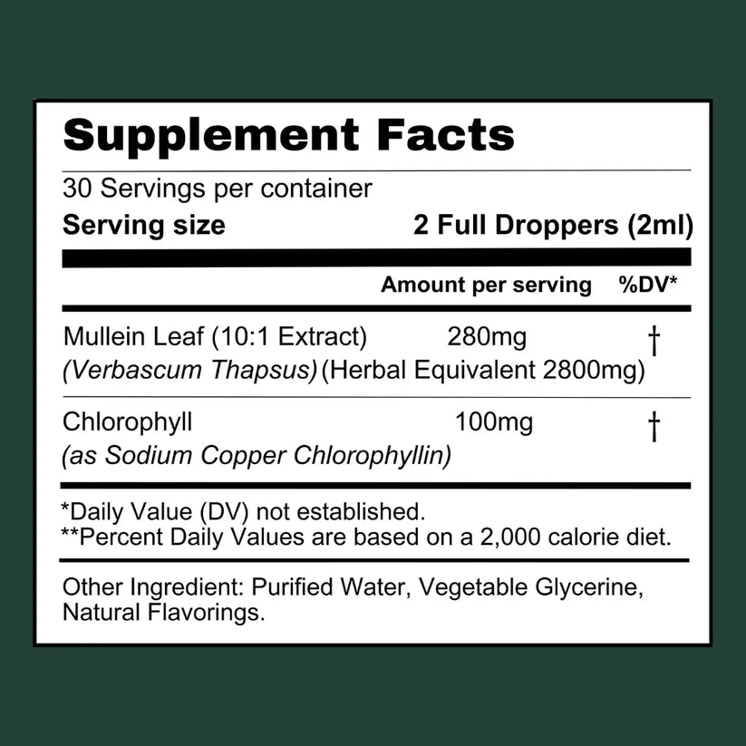 Mullein Extract Liquid Herbal Supplement for Lung Support and Detox