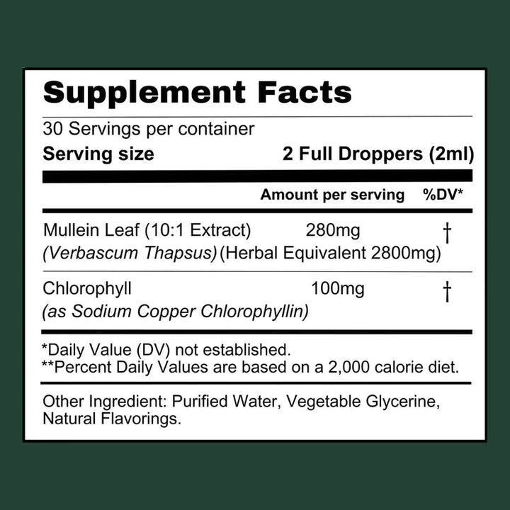 Mullein Extract Liquid Herbal Supplement for Lung Support and Detox