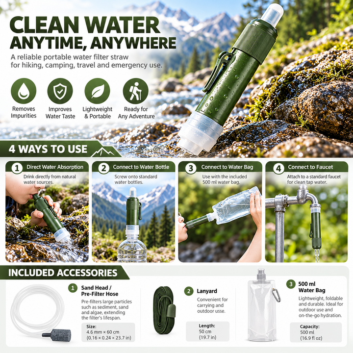 Mini Water Filter Straw Survival Camping Emergency Purifier