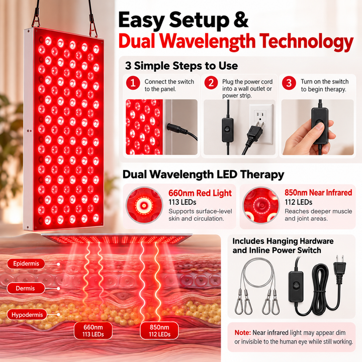 Infrared Red Light Therapy Lamp 225 LED Panel for Skin Pain