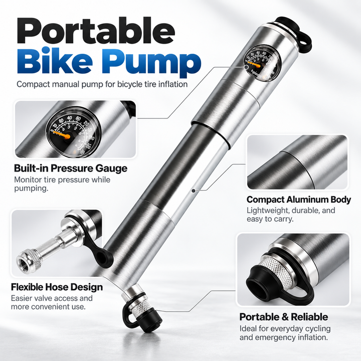 Mini Bike Pump Portable Hand Pump 210 PSI Aluminium Alloy
