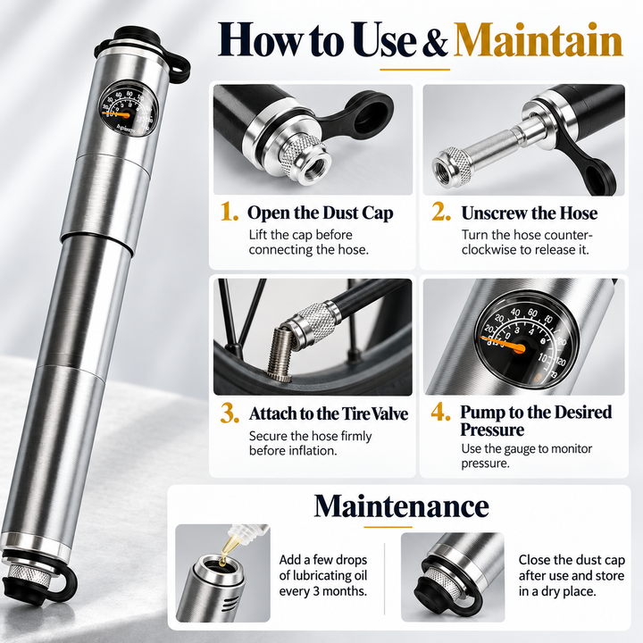 Mini Bike Pump Portable Hand Pump 210 PSI Aluminium Alloy
