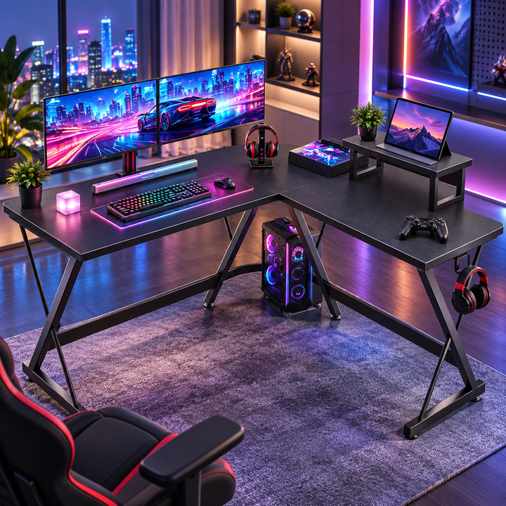 L Shaped Gaming Desk Corner Computer Desk with Monitor Stand