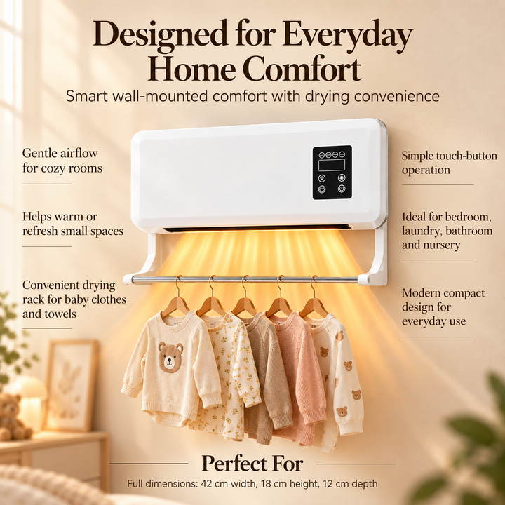 1500W Wall Mounted Electric Heater with Remote 2 in 1 Warmer Fan