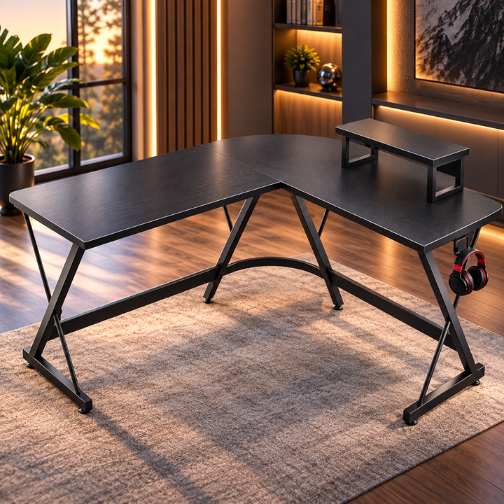 L Shaped Gaming Desk Corner Computer Desk with Monitor Stand