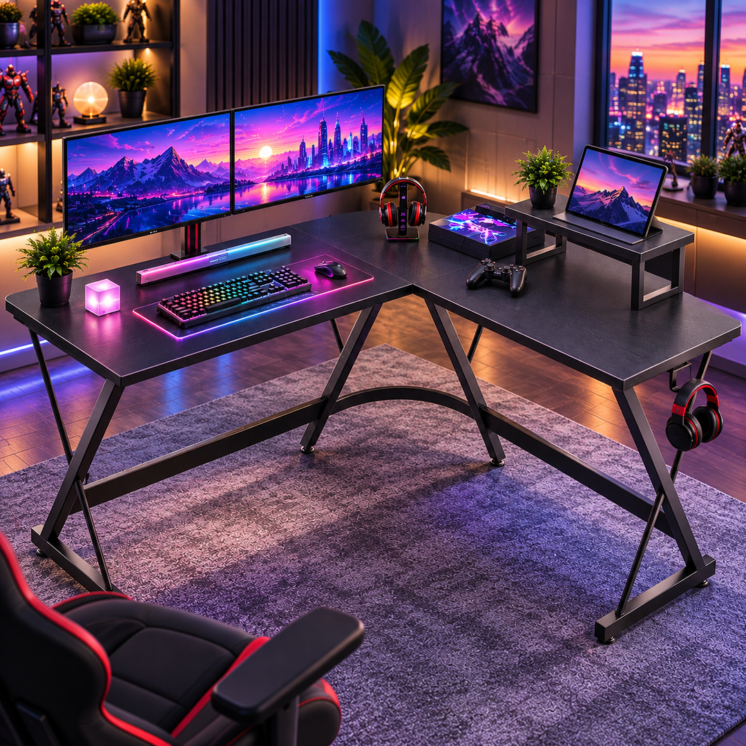 L Shaped Gaming Desk Corner Computer Desk with Monitor Stand