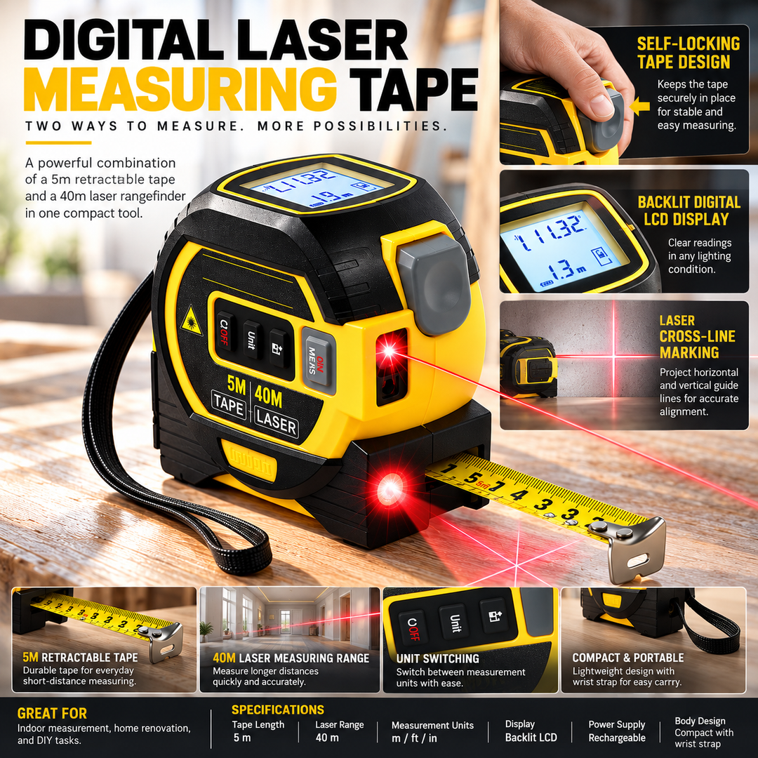 Laser Measuring Tape 3 in 1 Digital Distance Meter with Display