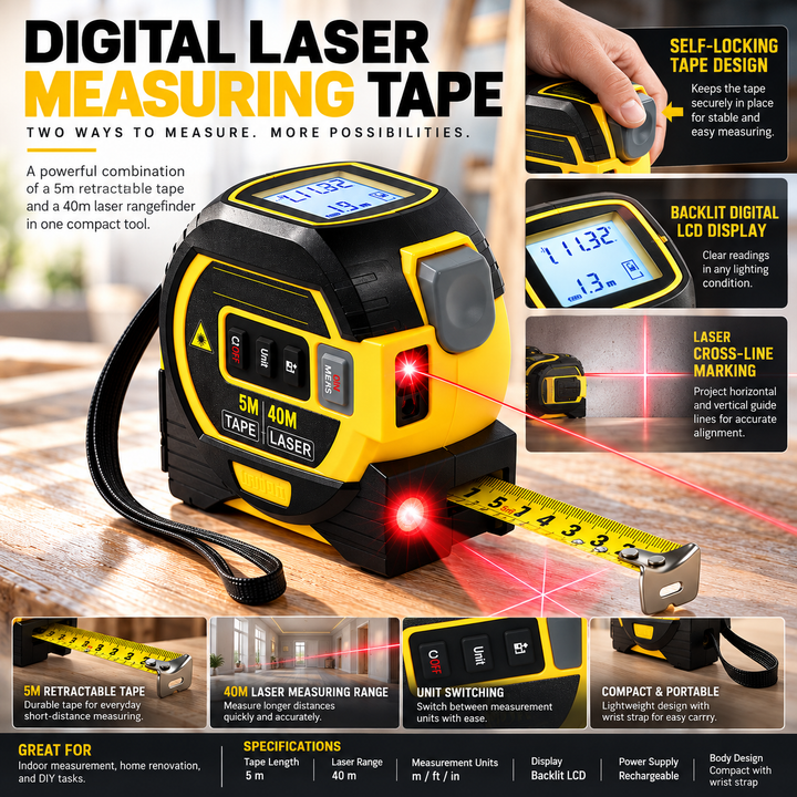Laser Measuring Tape 3 in 1 Digital Distance Meter with Display