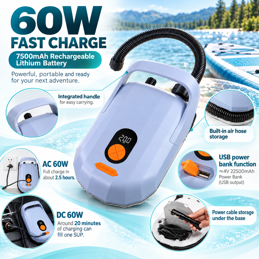Electric Paddle Board Pump 20PSI Rechargeable 7500mAh for SUP