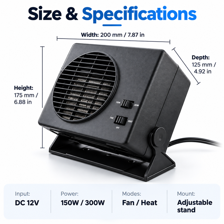 12V Ceramic Car Heater Portable Fan Thermostat Winter Demister 300W