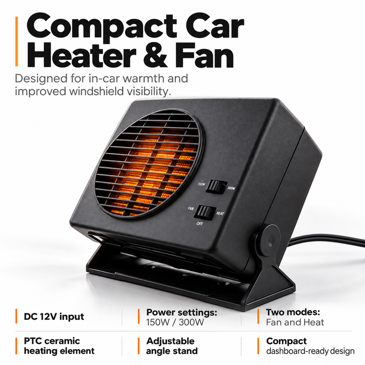 12V Ceramic Car Heater Portable Fan Thermostat Winter Demister 300W