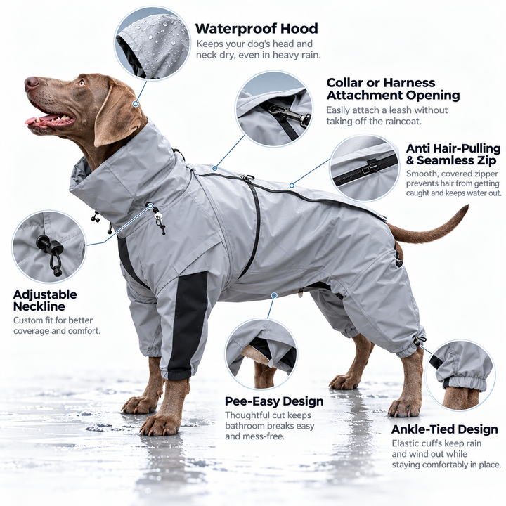 Waterproof Dog Coat with Legs Reflective Rain Jacket for Dogs UK